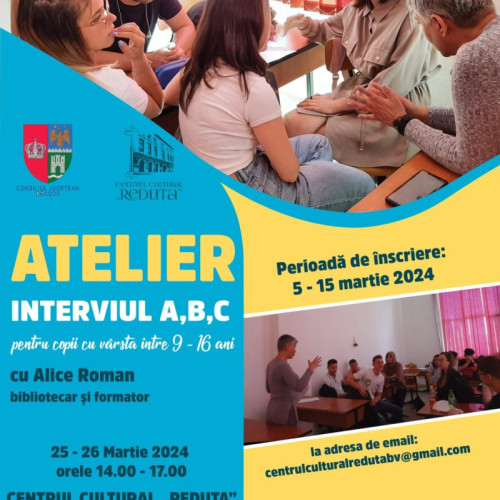 Centrul Cultural Reduta organizează atelierul „Interviul A,B,C!” pentru copiii pasionați de teatru din Brașov